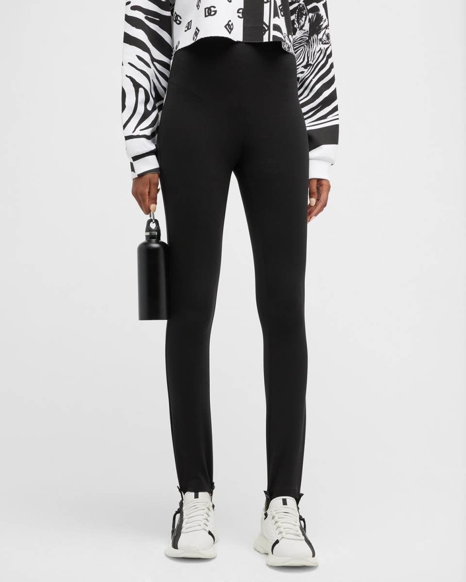 Branded Elastic High-Waist Leggings w/ Detachable Stirrups